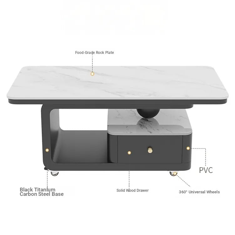Coffee table COLOR1 White Black Solid wood Sintered Stone htyjj-6605-1