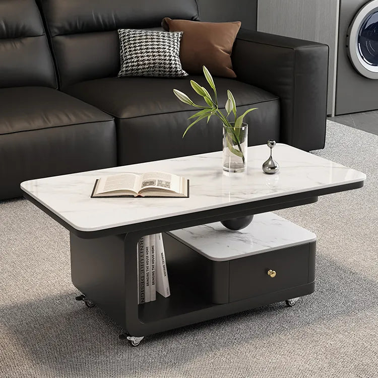 Coffee table COLOR1 White Black Solid wood Sintered Stone htyjj-6605-1