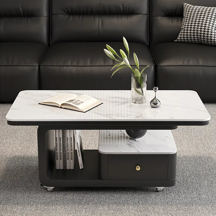 Coffee table COLOR1 White Black Solid wood Sintered Stone htyjj-6605-1