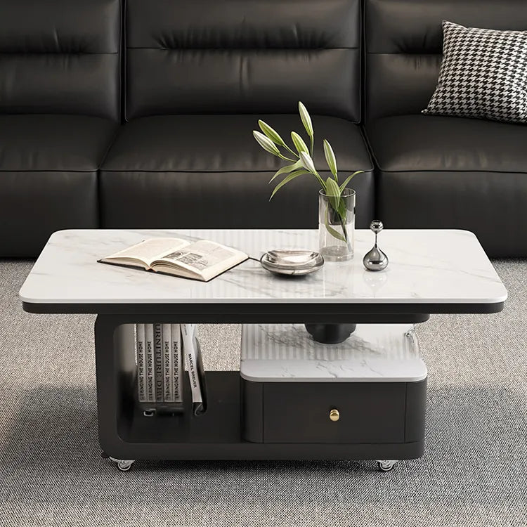 Coffee table COLOR1 White Black Solid wood Sintered Stone htyjj-6605-1