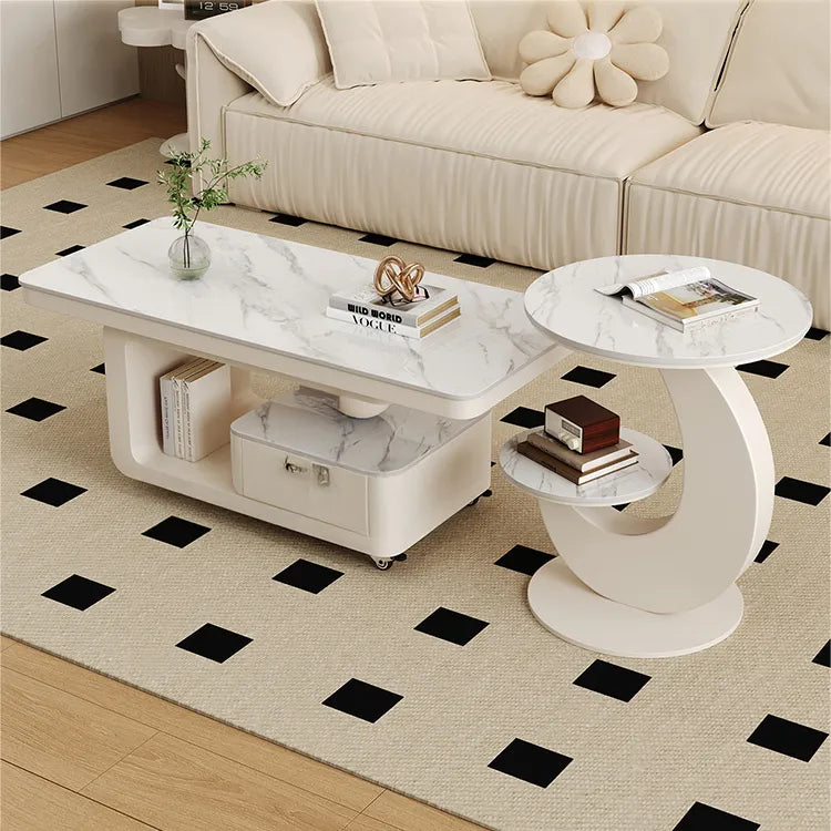 Coffee table COLOR1 White Sintered Stone Solid wood htyjj-6605-2