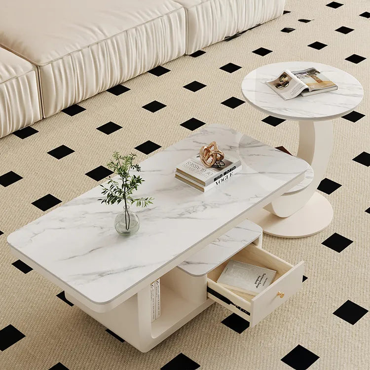 Coffee table COLOR1 White Sintered Stone Solid wood htyjj-6605-2