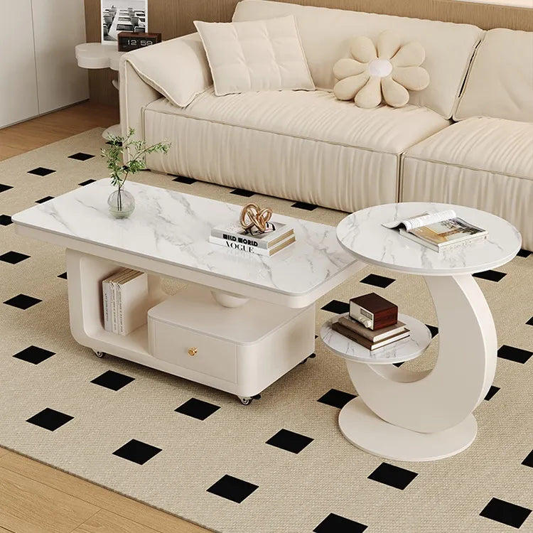 Coffee table COLOR1 White Sintered Stone Solid wood htyjj-6605-2