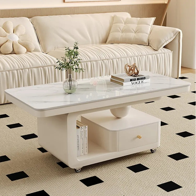 Coffee table COLOR1 White Sintered Stone Solid wood htyjj-6605-2