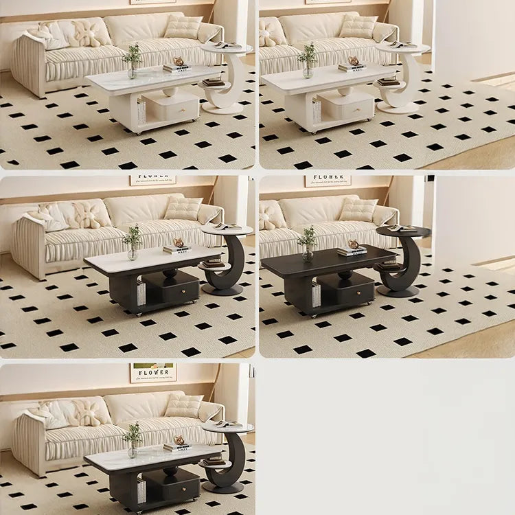 Coffee table COLOR1 White Sintered Stone Solid wood htyjj-6605-2