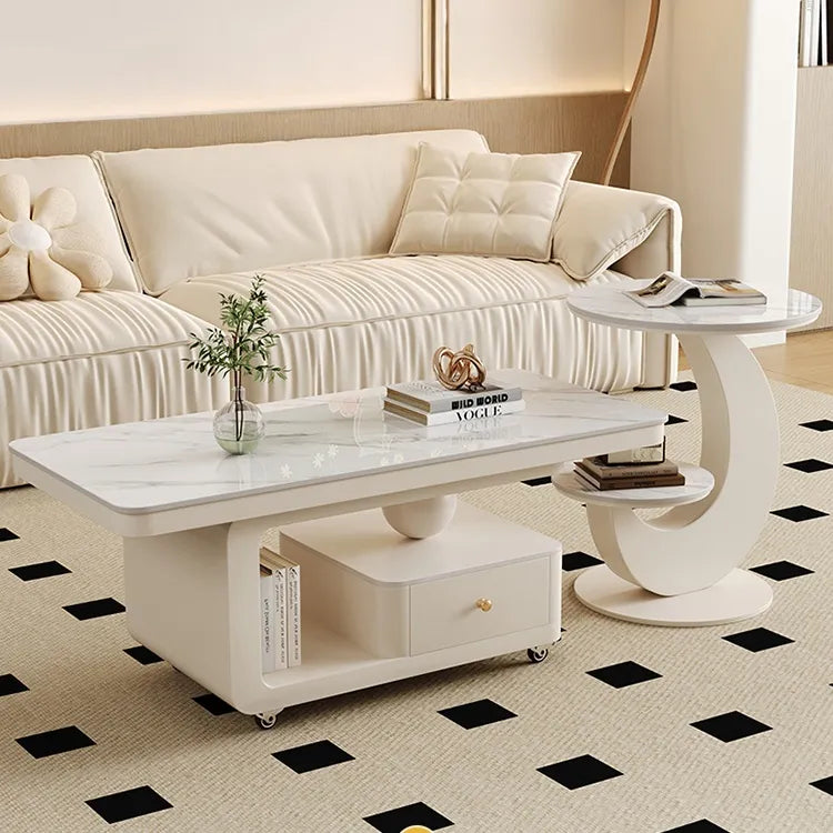 Coffee table COLOR1 White Sintered Stone Solid wood htyjj-6605-2