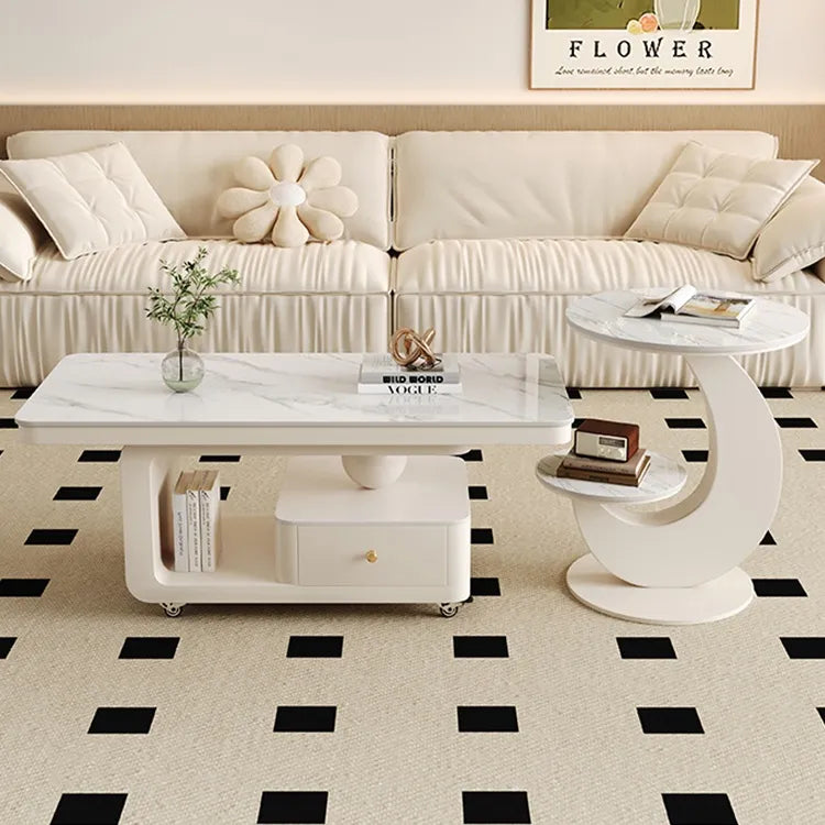 Coffee table COLOR1 White Sintered Stone Solid wood htyjj-6605-2