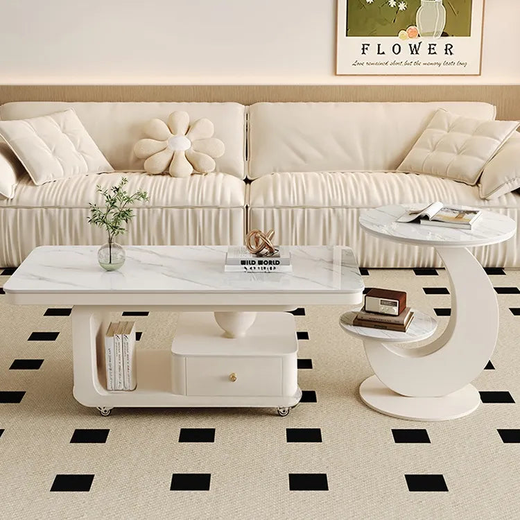 Coffee table COLOR1 White Sintered Stone Solid wood htyjj-6605-2