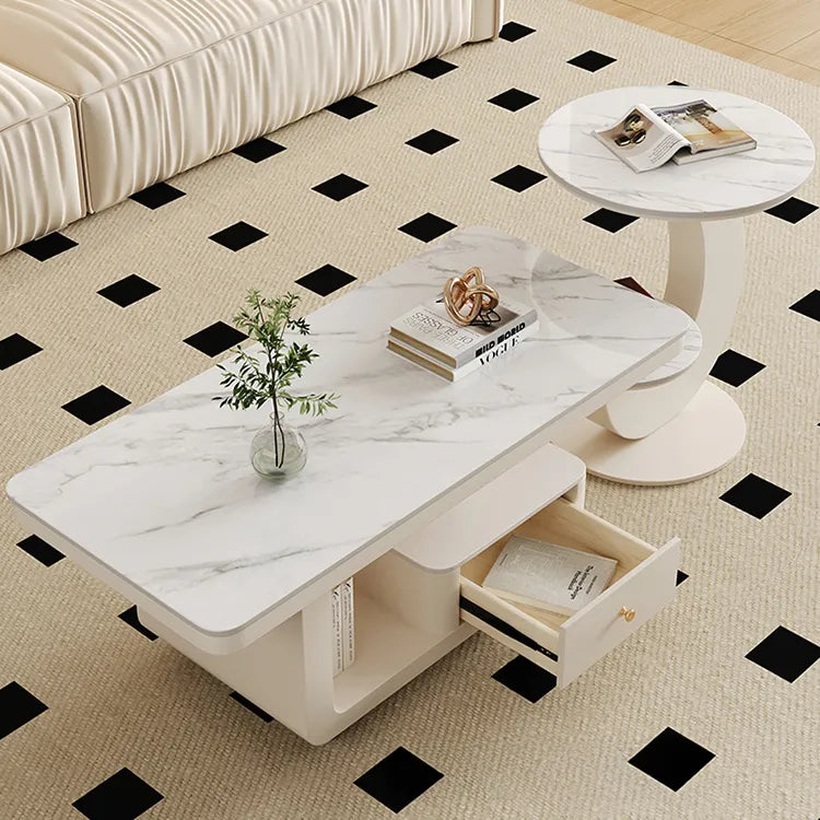 Coffee table COLOR1 White Sintered Stone Solid wood htyjj-6605-2
