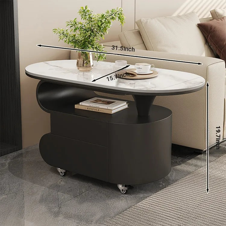 Coffee table COLOR1 White Black Sintered Stone Solid wood htyjj-6613