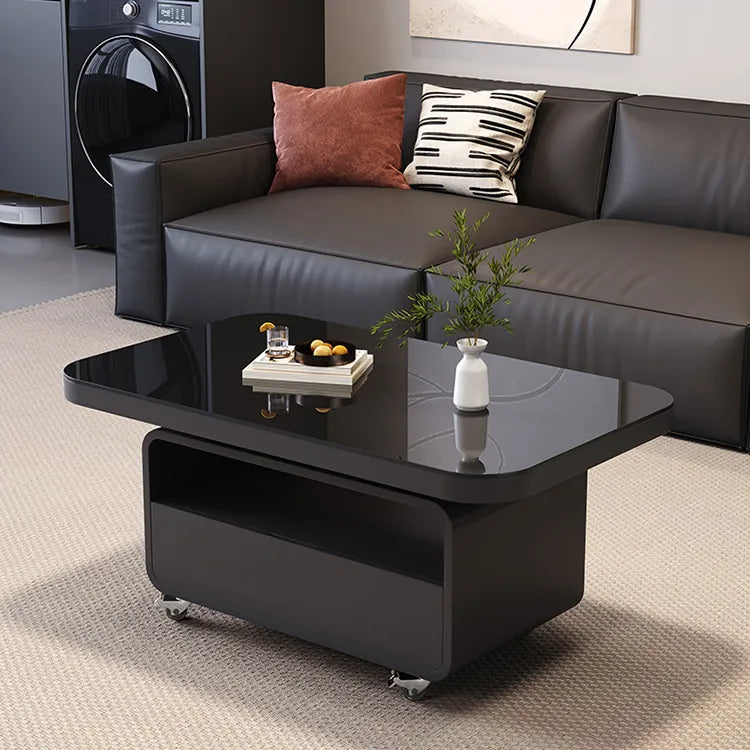 Coffee table Black COLOR1 COLOR2 Tempered glass Solid wood htyjj-6615