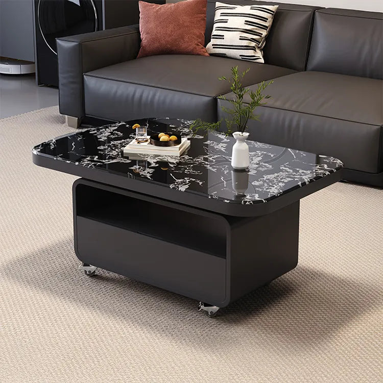 Coffee table Black COLOR1 COLOR2 Tempered glass Solid wood htyjj-6615