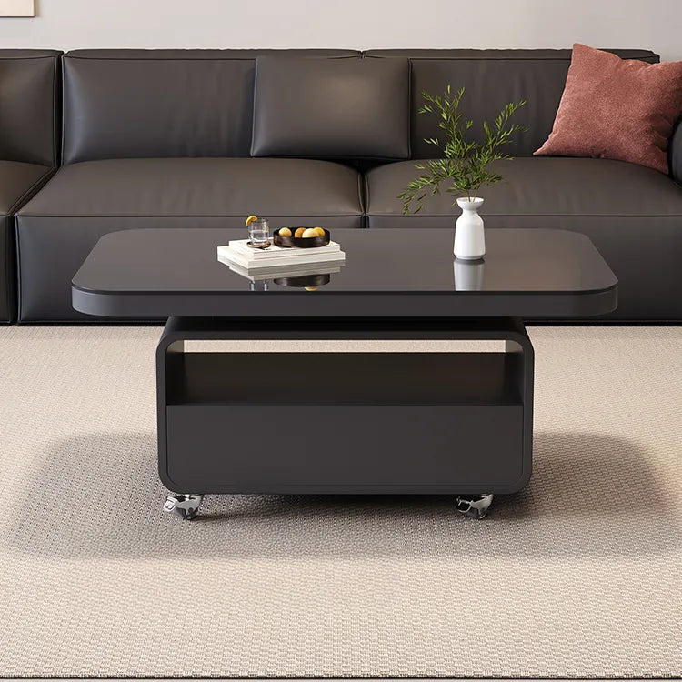 Coffee table Black COLOR1 COLOR2 Tempered glass Solid wood htyjj-6615