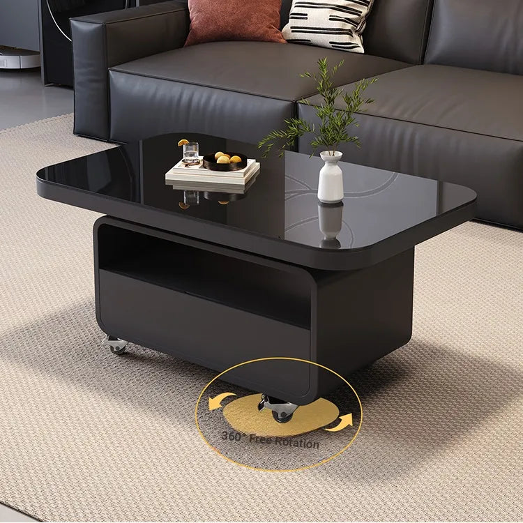 Coffee table Black COLOR1 COLOR2 Tempered glass Solid wood htyjj-6615
