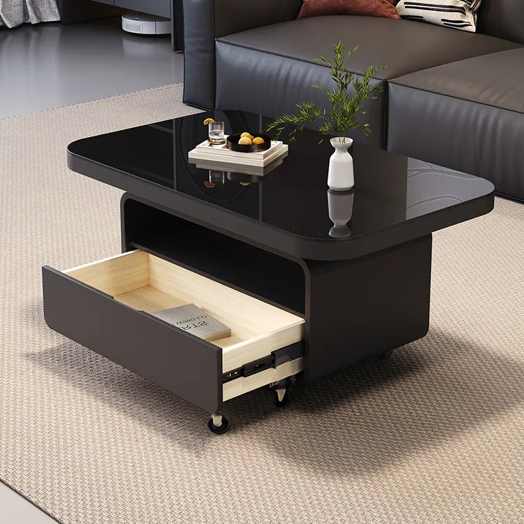 Coffee table Black COLOR1 COLOR2 Tempered glass Solid wood htyjj-6615
