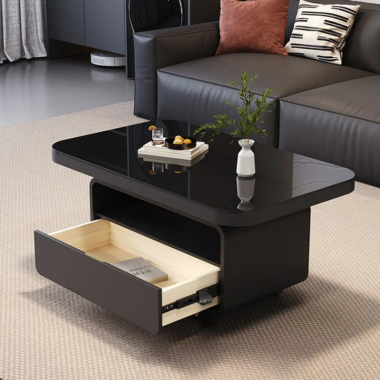 Coffee table Black COLOR1 COLOR2 Tempered glass Solid wood htyjj-6615