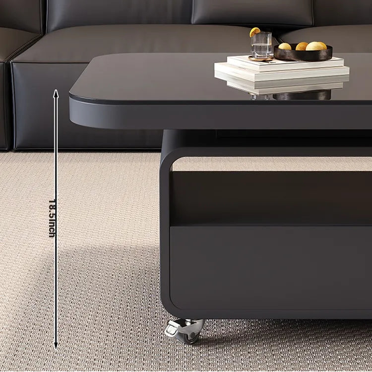 Coffee table Black COLOR1 COLOR2 Tempered glass Solid wood htyjj-6615