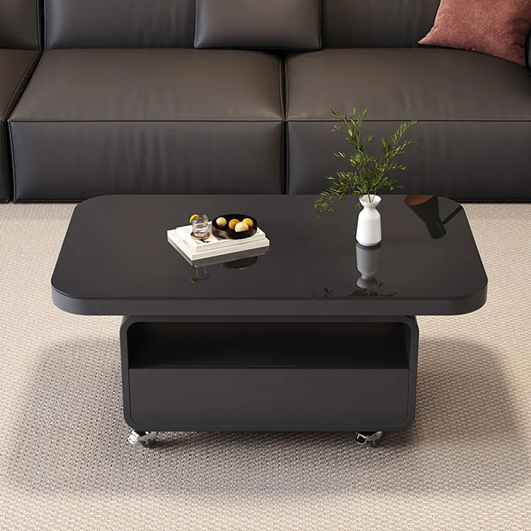 Coffee table Black COLOR1 COLOR2 Tempered glass Solid wood htyjj-6615