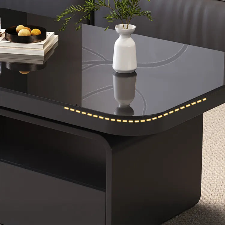Coffee table Black COLOR1 COLOR2 Tempered glass Solid wood htyjj-6615