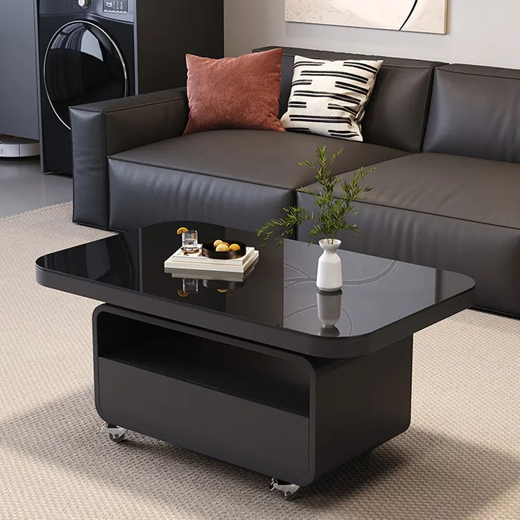 Coffee table Black COLOR1 COLOR2 Tempered glass Solid wood htyjj-6615