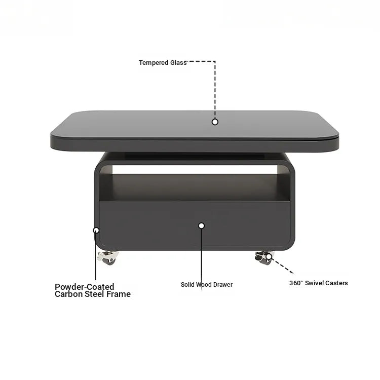 Coffee table Black COLOR1 COLOR2 Tempered glass Solid wood htyjj-6615