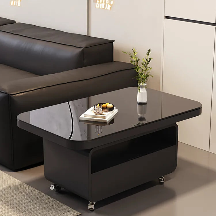 Coffee table Black COLOR1 COLOR2 Tempered glass Solid wood htyjj-6615