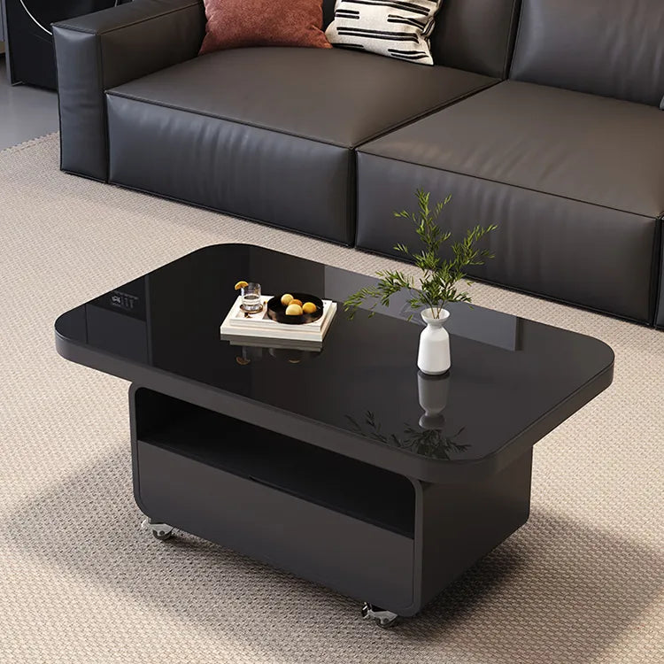 Coffee table Black COLOR1 COLOR2 Tempered glass Solid wood htyjj-6615