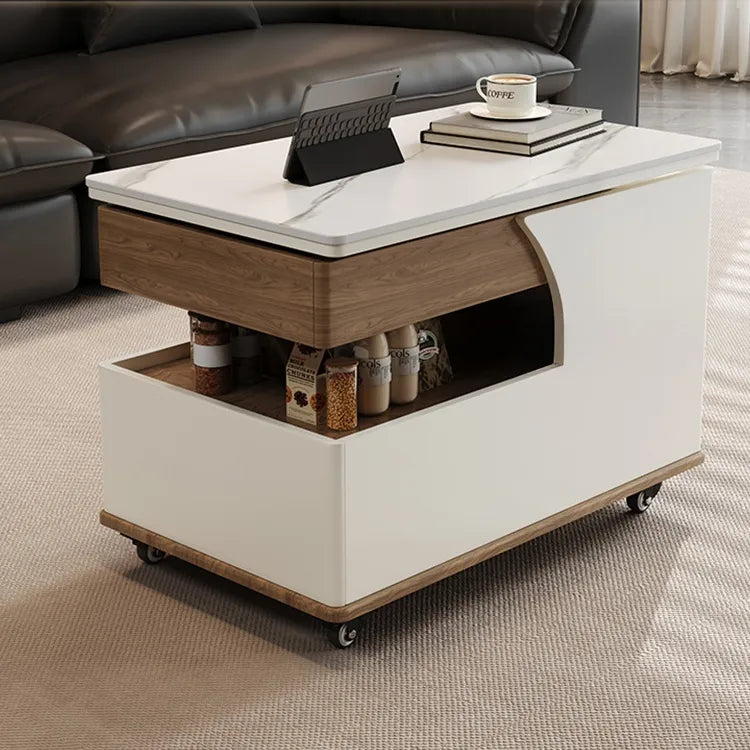 Coffee table White Sintered Stone Solid wood Multi-layer board htyjj-6618