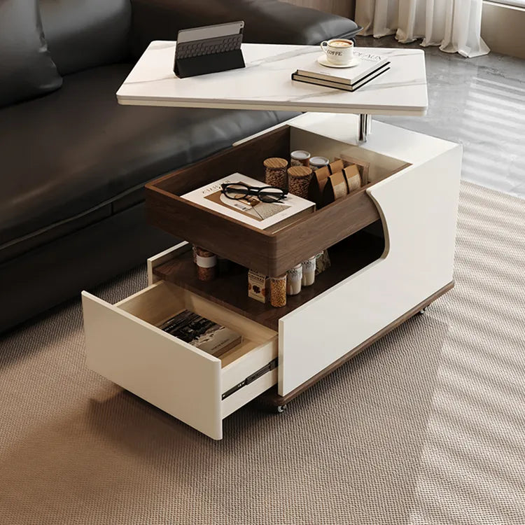 Coffee table White Sintered Stone Solid wood Multi-layer board htyjj-6618
