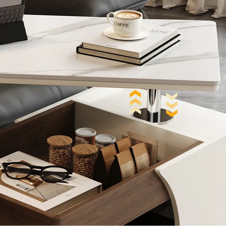 Coffee table White Sintered Stone Solid wood Multi-layer board htyjj-6618