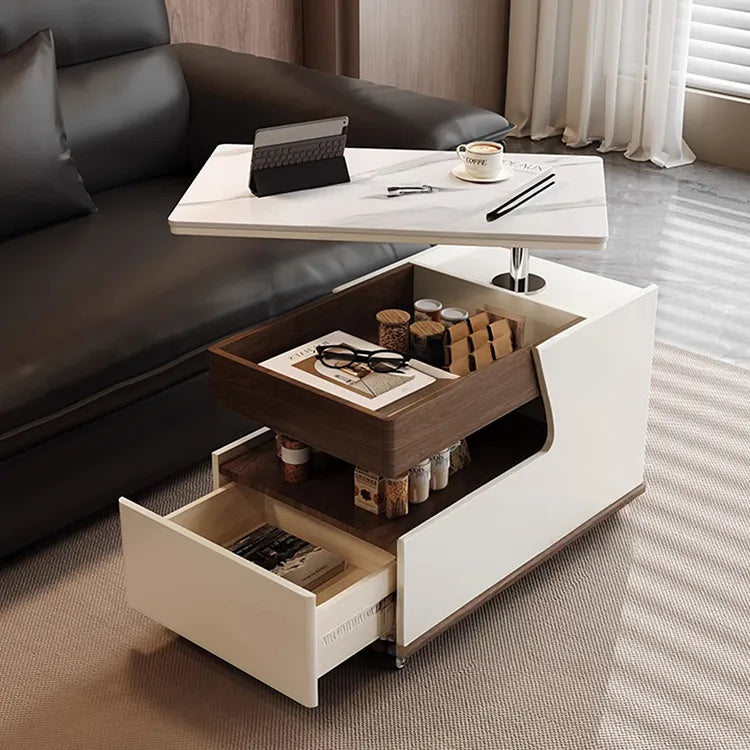 Coffee table White Sintered Stone Solid wood Multi-layer board htyjj-6618