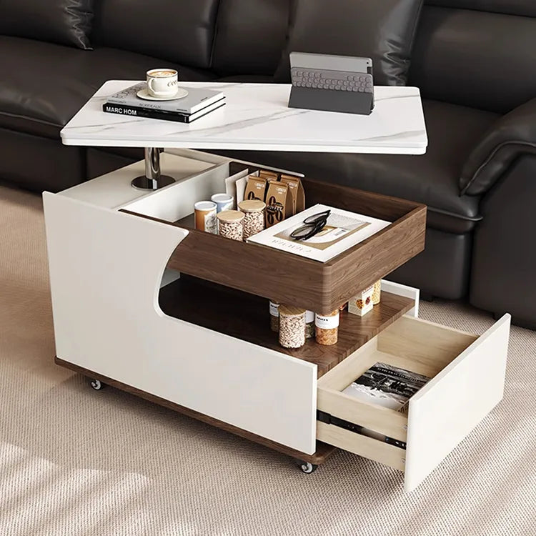 Coffee table White Sintered Stone Solid wood Multi-layer board htyjj-6618