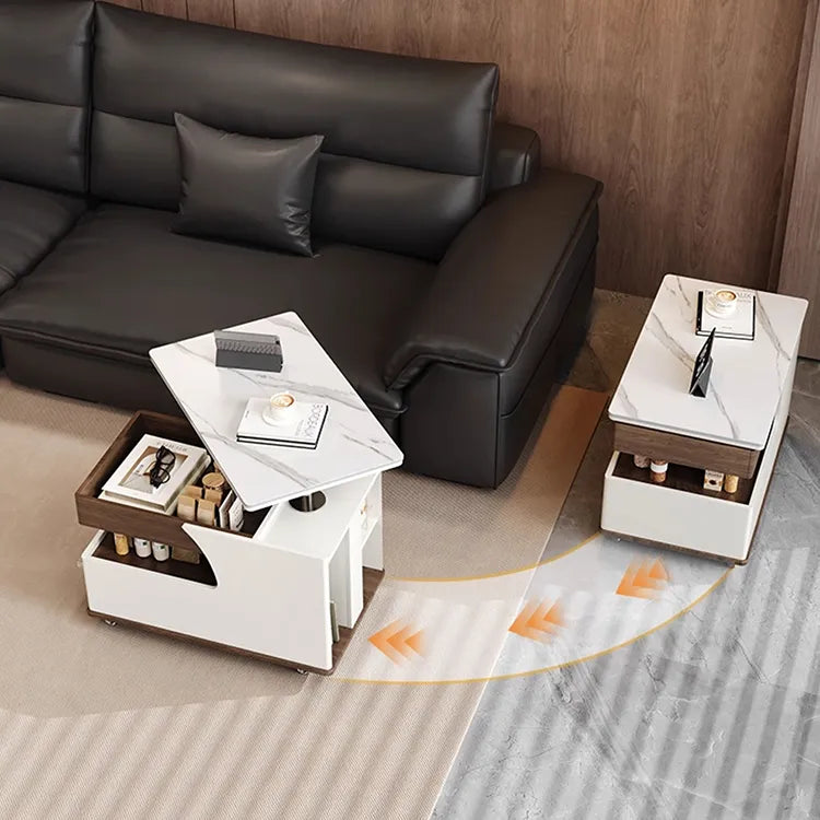 Coffee table White Sintered Stone Solid wood Multi-layer board htyjj-6618