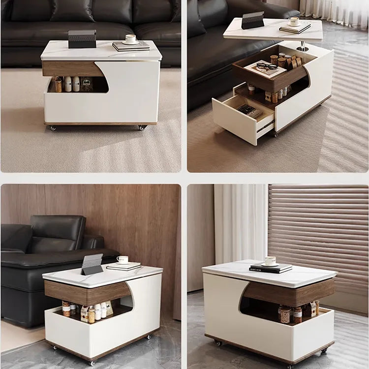 Coffee table White Sintered Stone Solid wood Multi-layer board htyjj-6618