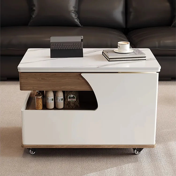 Coffee table White Sintered Stone Solid wood Multi-layer board htyjj-6618