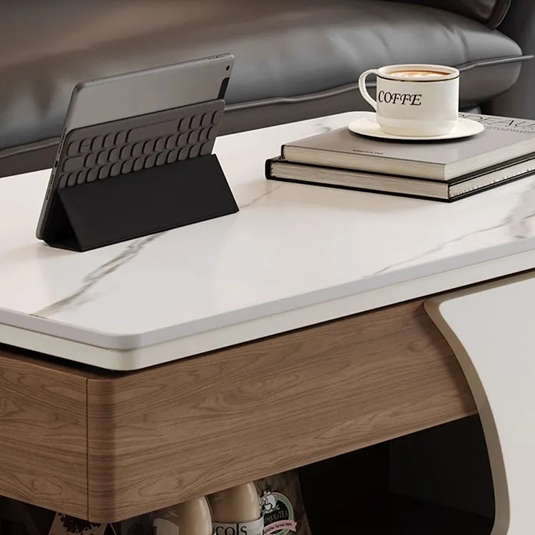 Coffee table White Sintered Stone Solid wood Multi-layer board htyjj-6618