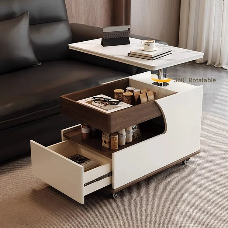 Coffee table White Sintered Stone Solid wood Multi-layer board htyjj-6618