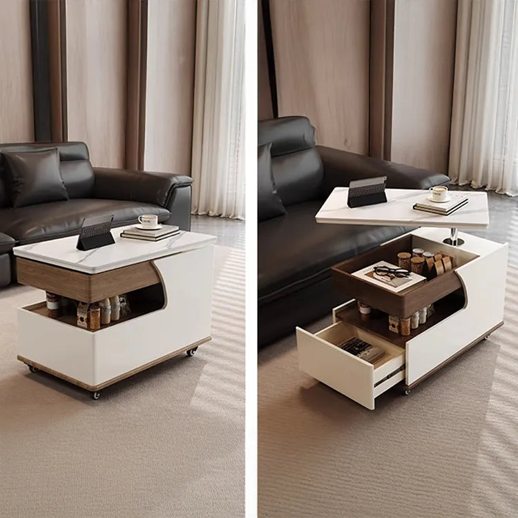 Coffee table White Sintered Stone Solid wood Multi-layer board htyjj-6618