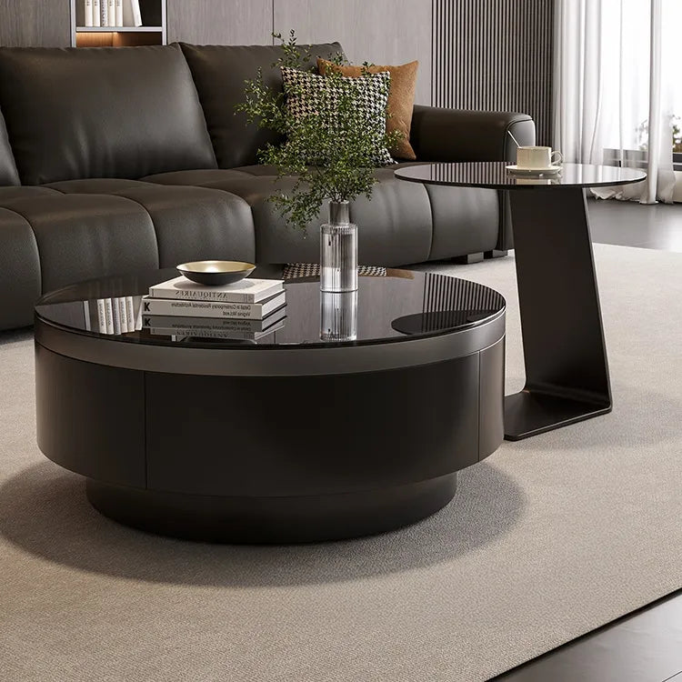 Coffee table Black COLOR1 COLOR2 Tempered glass Solid wood htyjj-6623-2