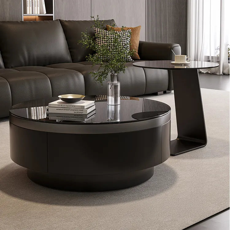 Coffee table Black COLOR1 COLOR2 Tempered glass Solid wood htyjj-6623-2