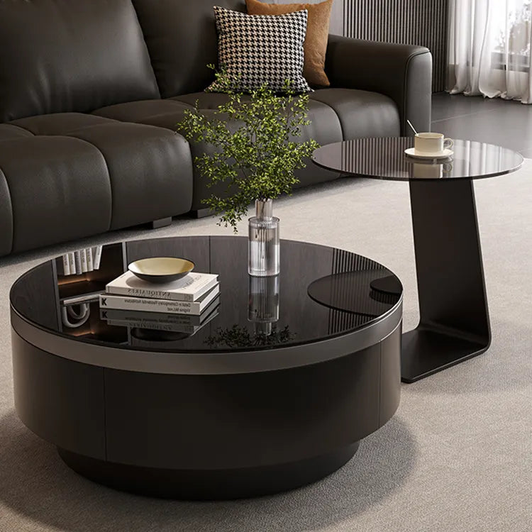 Coffee table Black COLOR1 COLOR2 Tempered glass Solid wood htyjj-6623-2