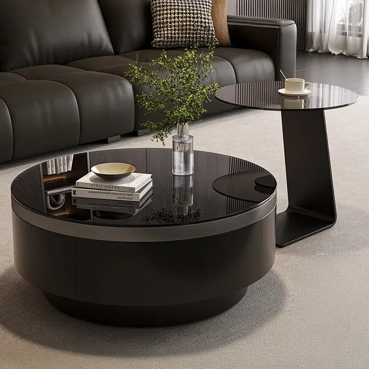 Coffee table Black COLOR1 COLOR2 Tempered glass Solid wood Eco-friendly Board htyjj-6623