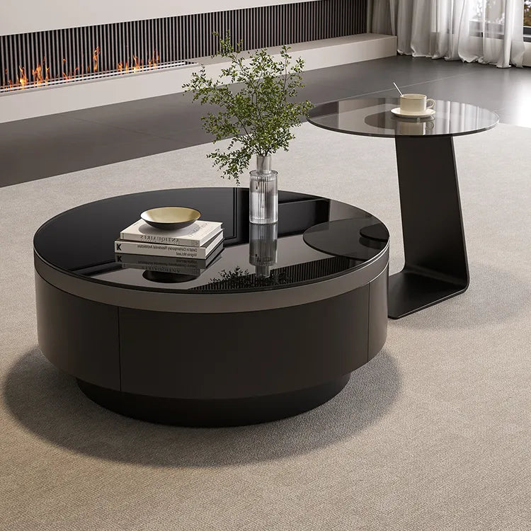 Coffee table Black COLOR1 COLOR2 Tempered glass Solid wood Eco-friendly Board htyjj-6623