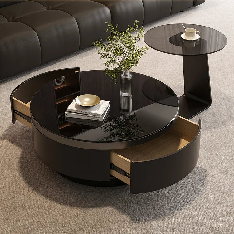 Coffee table Black COLOR1 COLOR2 Tempered glass Solid wood Eco-friendly Board htyjj-6623