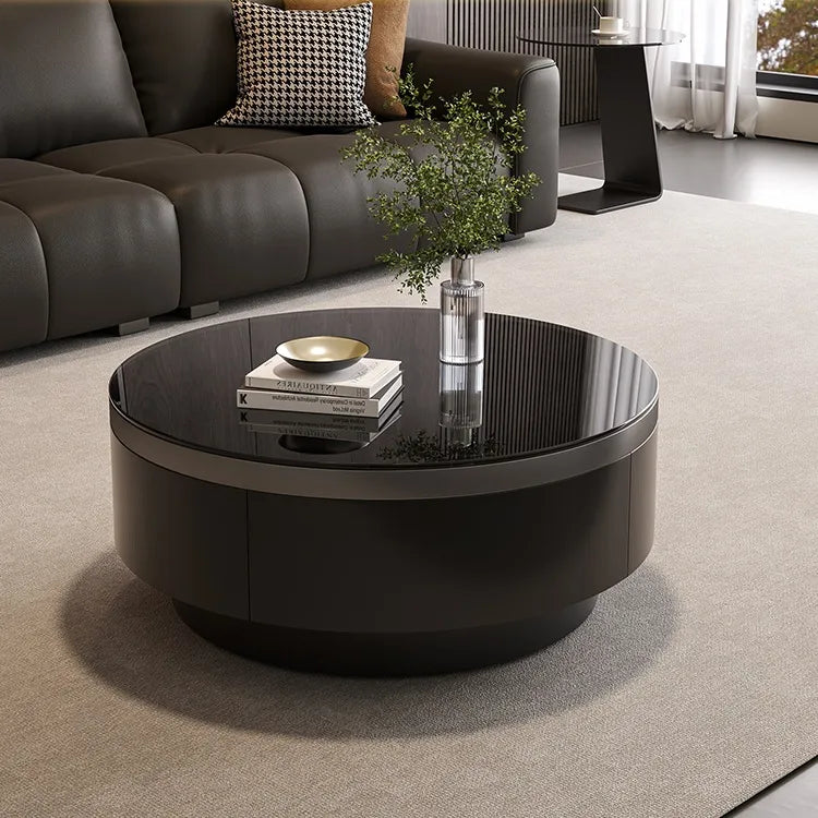 Coffee table Black COLOR1 COLOR2 Tempered glass Solid wood Eco-friendly Board htyjj-6623