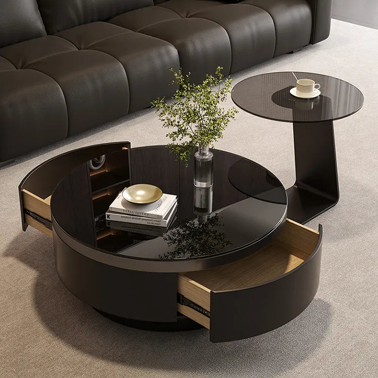 Coffee table Black COLOR1 COLOR2 Tempered glass Solid wood Eco-friendly Board htyjj-6623