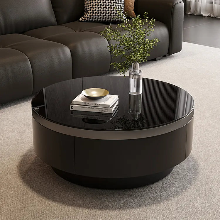 Coffee table Black COLOR1 COLOR2 Tempered glass Solid wood Eco-friendly Board htyjj-6623