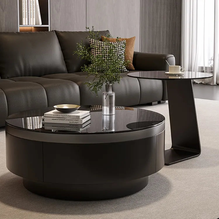 Coffee table Black COLOR1 COLOR2 Tempered glass Solid wood Eco-friendly Board htyjj-6623
