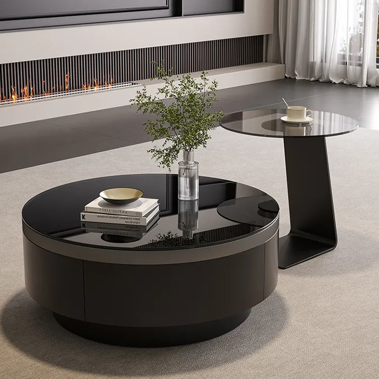 Coffee table Black COLOR1 COLOR2 Tempered glass Solid wood Eco-friendly Board htyjj-6623