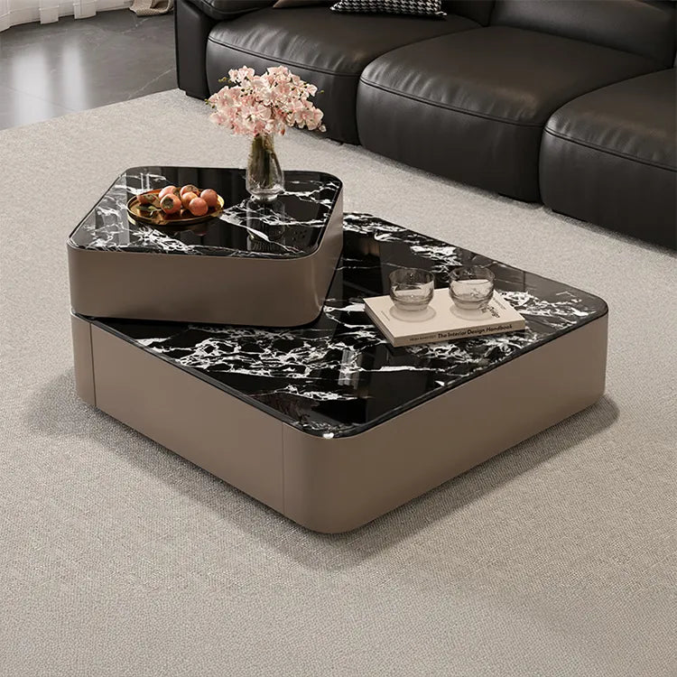 Coffee table Black COLOR1 Eco-friendly Board Solid wood Tempered glass htyjj-6631